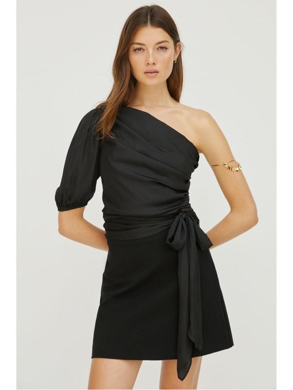 Anthropologie Dolan Black One-Shoulder Draped Tie-Side Top - Picture 3 of 4